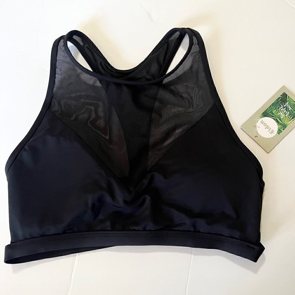 NWT New Eidon High Neck Mesh Bikini Swim Top Black S Halter
